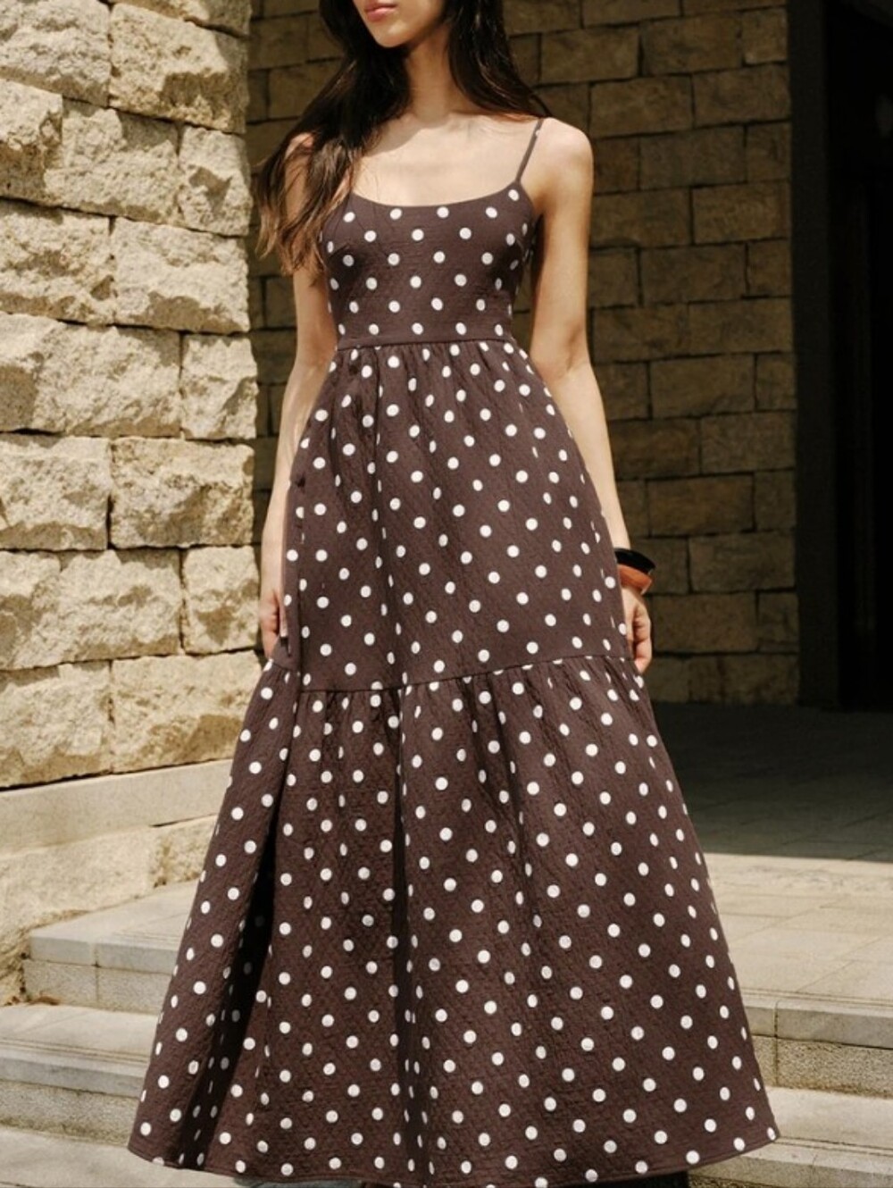 Commense Slip Dress Maxi Polka Dot "The Pretty Woman Edit" Cotton Brown XS NWT - Picture 1 of 8